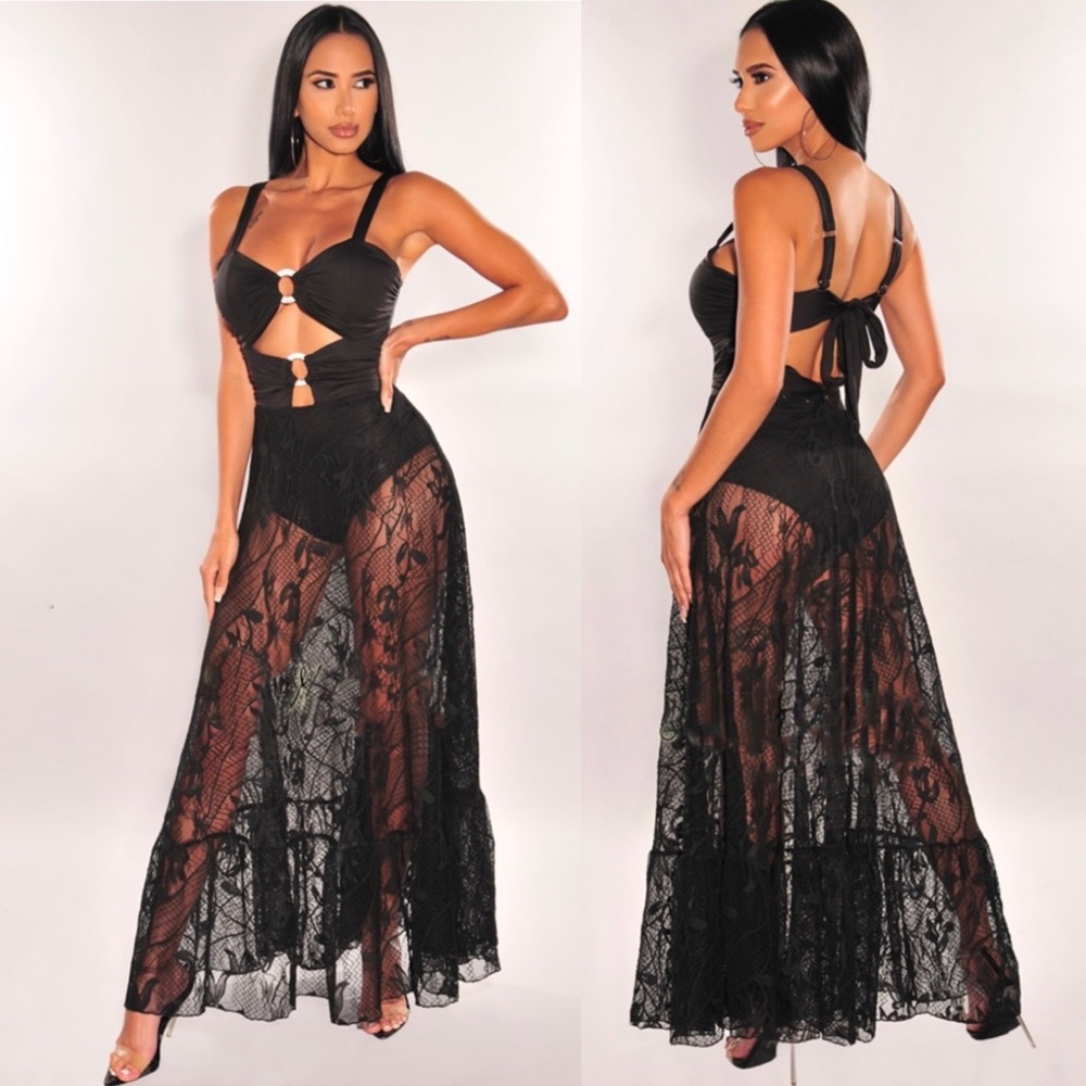 NWT $149 Lace Cutout Coverup Maxi Dress One Piece
